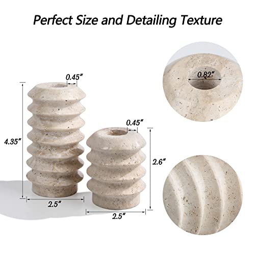 HofferRuffer Travertine Candlestick Holders, Set of 2 Natural Stone Candle Holder Decorative Candle Stands for Wedding, Dinning, Party, Table Centerpieces, Fits 3/4'' Thick Candles (Cream White) - color: Cream White