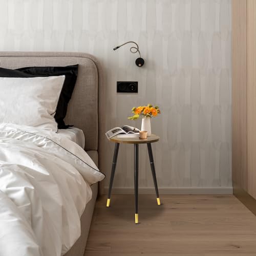 Indoor Plant Stand, Tall Plant Stand Mid-Century Wood Plant Holder with Metal Legs, Modern Plant Table Flower Pot Stand Round Side End Tables for Living Room Bedroom Balcony Garden Patio