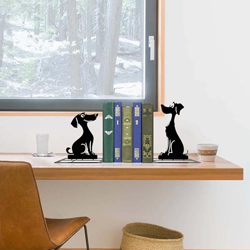 Decorative Dog Bookends for Home and Office Decor - Cartoon Metal Book Ends with Canine Design, Non-Slip Base for Securely Holding Books, Magazines, and Decorative Accents on Shelves and Desks