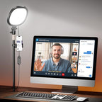 PQRQP Ring Light with Stand, Adjustable Desktop Light with Phone Holder, CRI 97+, Video Conference Light for Zoom Meetings, Webcam, Recording, Live Stream