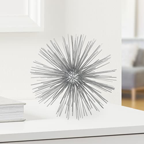 Torre & Tagus 7” Spike Silver Sphere Decor (Steel Metal Ball Decor) Handmade Starburst Table Decoration, Geometric Decorative Objects for Shelves, Mid-Century Modern Sputnik Home Table Accent - color: Silver, size: Large