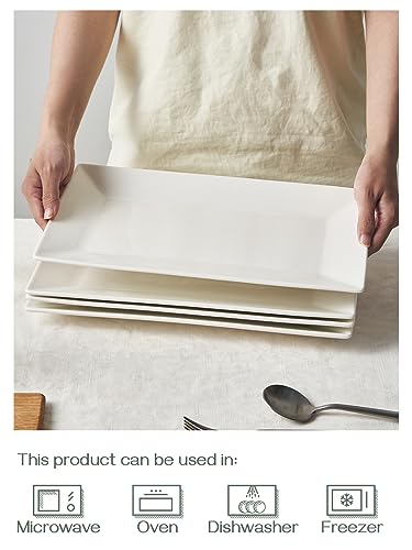 DOWAN 14" Serving Trays, Serving Platters, Ceramic Serving Platters and Trays, Rectangle Plates, Set of 4, for Weddings, Parties, Oven, Microwave, Dishwasher, Heat Resistant, Easy to Clean, White - color: 4 PCS