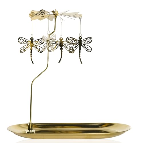 Rotary Candle Holder Dragonfly Gold Metal Spinning Tea Lights Candle Holder, Romantic Scandinavian Designed Candlestick Ornament for Wedding Party Christmas Festival Home Decor,Dragonfly - color: Gold Dragonfly