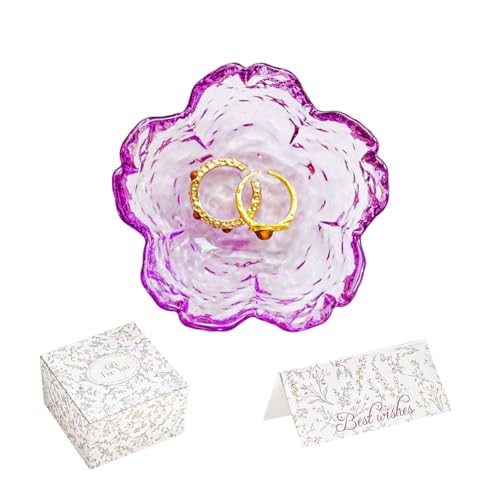 Gifts for Women Flower Ring Dish Jewelry Tray,Glass Trinket Dish Bathroom Room Decor Trinket Dish Valentine's Friendship Christmas Birthday Gifts for Women (Deep Purple) - color: Deep Purple
