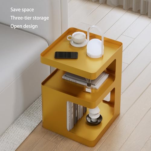 Gold Side Table,Modern end Table with Storage,Unique nightstand,Metal Small Bedside Table,3-Tier Accent Table for Bedroom,Living Room,Small Space,Couch.No Assembly Required - color: Gold