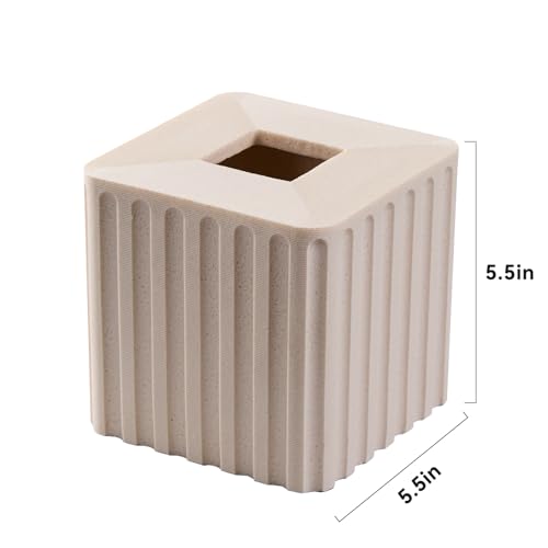 Striped White Sandstone Tissue Box Cover Square for Home Decor,Resin Heavy Tissue Box Holder for Bathroom Countertop,Tabletop,Bedside Table,Office (Handmade of Resin) - color: T-white