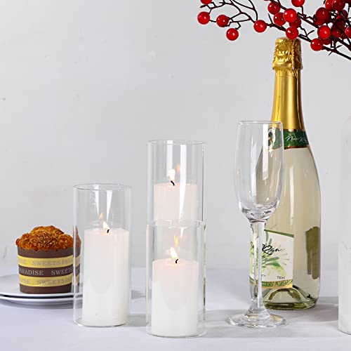 Shihanee Set of 6 Pillar Candles with Glass Cylinder Vases Clear Cylinder Hurricane Candleholders for Slim Tall Pillar Candles Wedding Table Centerpieces(2.6'' X 4.7'', 5.9'', 7.9'',White) - color: White, size: 2.6'' X 4.7'', 5.9'', 7.9''