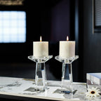 Crystal Taper/Pillar Candle Holders Set of 2, Heavy Solid Hand Cut Candle Stands Set, 6.3 Inches Height, Table Centerpiece Home Decor for Wedding, Dining, Party, Clear