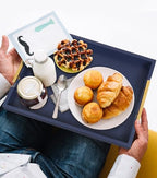 SXNOWS Coffee Table Tray - Large Ottoman Tray for Living Room - Wood Serving Tray with 2 Sets of Handles - Wooden Trays for Coffee Tables, 4 Round Coasters Included, Deep Blue - color: Navy Blue