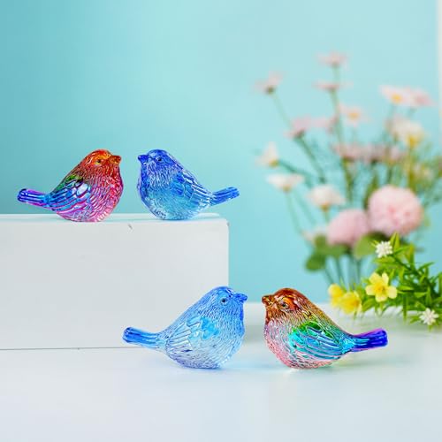 QFkris 3" Small Bird Statues Home Decor Accents 2 Pack Blown Glass Birds Decor for Tabletop, Office Desk, Living Room, Coffee Table, Shelf, Bookshelf (2 PCAK) - style: 2Pack Blue