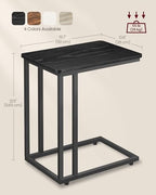 VASAGLE End Table, C Shaped TV Tray with Metal Frame Rolling Casters for Coffee Laptop Mobile Tablet, Industrial Side Table for Living Room Bedroom, 19.7 x 13.8 x 23.6 Inches, Ebony Black, ULNT050B56 - color: Ebony Black