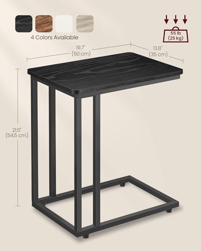 VASAGLE End Table, C Shaped TV Tray with Metal Frame Rolling Casters for Coffee Laptop Mobile Tablet, Industrial Side Table for Living Room Bedroom, 19.7 x 13.8 x 23.6 Inches, Ebony Black, ULNT050B56 - color: Ebony Black