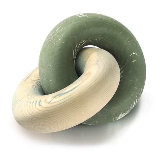 EOSAHR Boho Pine Wood Knot Decor - Wooden Chain Link Decor for Coffee Table, Book Shelf & Side Table - Decorative Knot with Simple Modern for Green Living Room Decor (Green & Yellow) - color: Green & White