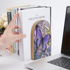 Beautiful Purple Butterfly Art Bookend for Shelves,Muso Wood Book End,Non-Skid Book Holder Support for CD, Video File, Video Games,Decorative Books Stopper for Home, 6.7 X 3.9 X 4.7”