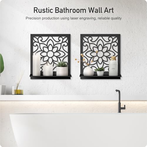 Metal Wall Candle Sconce Holder, Rustic Bathroom Wall Decor for Living Room Bedroom Bathroom (2 Pack, 11.8 x 13 in) - color: Black- Petal
