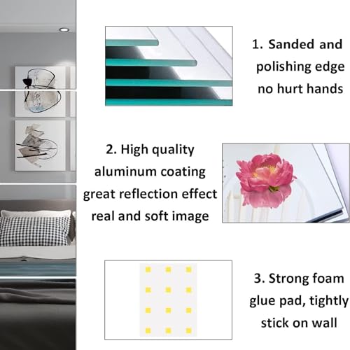 16 x 12'' Glass Wall Mirror Tile Self Adhesive Frameless High Clear Mirror Sheet Wall Decor for Bedroom, Living Room, Bathroom, Home Gym, Hallway, Door etc (1pcs) - size: 16" x 12" (1Pcs)