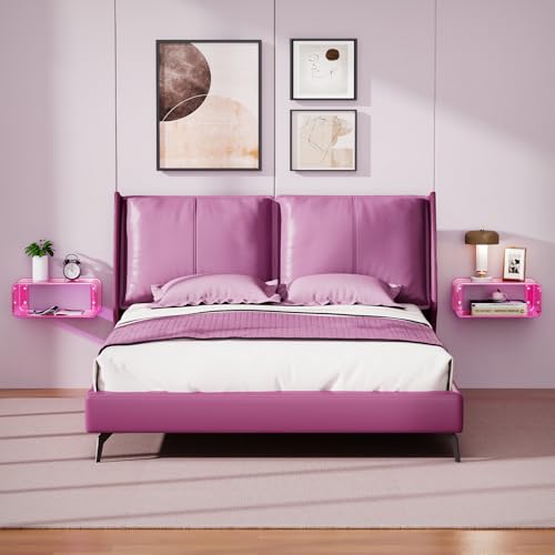 Acrylic Floating Nightstand, Bedside Table, Nightstand Shelf Wall Mounted Bedside Shelf (Pink, Small) - color: Pink