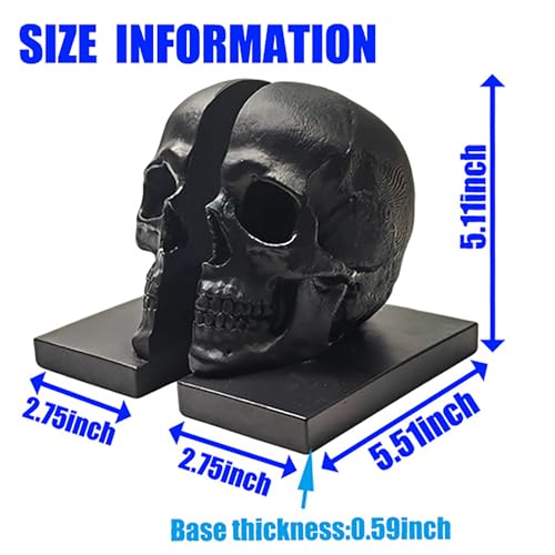 Black Skull Head Skeleton Decorative Statue Unique Design Split Resin Sculpture Home Decoration Gothic Art Piece Halloween Decor (Black)