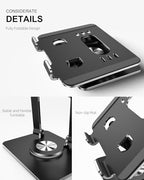 Orlian Tablet Stand Holder with Thickened 360°Rotating Base Dual Rod Adjustable Aluminum Stand for All 5.8-12.9” iPad Samsung Phone Tablet Kindle E-Reader and More, Black - color: Black