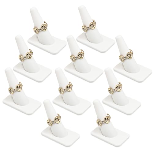 MOOCA 10 Pcs Set Finger Ring Display, Stackable Ring Holder Display Made by Rubber, Jewelry Storage Jewelry Stands for Shows, White Color, 1 3/8 W x 2 1/4 D x 2 1/8 H in - color: 10 pieces, White Rubber