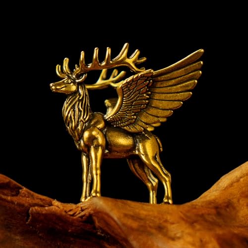 CHOVY Winged Brass Elk Statue - 100% Solid Handcrafted Lost-Wax Cast Sculpture, Nordic Mythical Creature Art, Steampunk Winged Beast Decor, Premium Home Collectible, Unique Gift for Mythology Lovers - style: Flying Deer