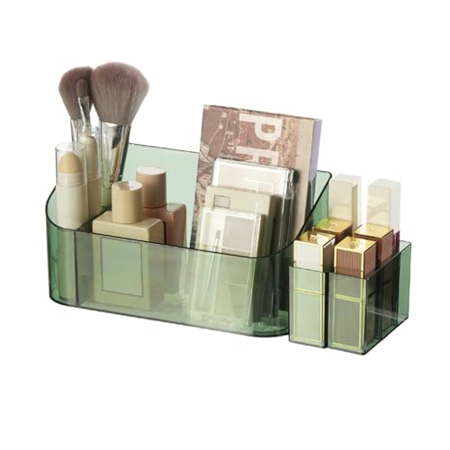 SUNFICON Makeup Tray Holder Organizer Cosmetic Display Case Tabletop Desktop Vanity Countertop Bathroom Wall Cabinet Medicine Storage Box 9 Dividers 2 Removable for Womens Ladies Girls Crystal Green - color: Green