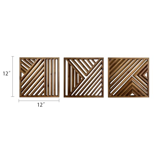Musanpou Wooden Geometric Home Wall Decor Slatted Wood Design Wall Sculpture，Set of 3 Wood Wall Art decorate，Boho Bathroom Bedroom Living Room rustic Home Decoration