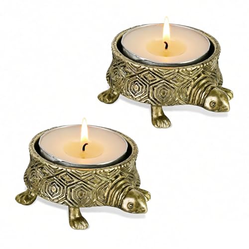 NIKKY HOME Gold Turtle Tealight Candle Holders Set of 2, Centerpiece Table Decorations, Decorative Metal Candlesticks Stand for Tea Light Candles