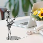 Creative Fisherman Iron Statue Metal Sculpture,A Man with Fishing Rod and A Removable Fish Statue Ornament Figurine for Father's Day Birthday Christmas Dad Man Boy Gift Office Home Desk Decor