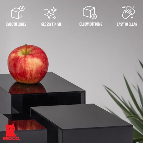 Red Co. Set of 3 Glossy Black Acrylic Cube Display Nesting Risers with Hollow Bottoms - color: Black, size: 6",7",8" - 1 pack