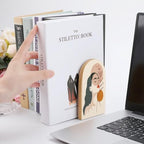 Minimal Boho Illustration Wooden Bookends Shelves 2 PCS Woman Plain Sturdy Book Holders Desktop Organizer for Home Office Libraries - color: Color-6