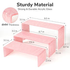 Pink Acrylic Risers Display Stand - 3 Tier Stand For Pop Figures , Rainbow Cupcake Stand , Rectangle Shelf , Perfume Organizer , Dessert Stand (1 set)