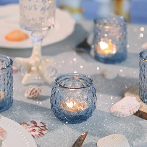 DARJEN Blue Glass Votive Candle Holders Set of 24 - Round Tea Lights for Wedding, Shower, Party & Gift - color: Blue, size: 24 Pcs