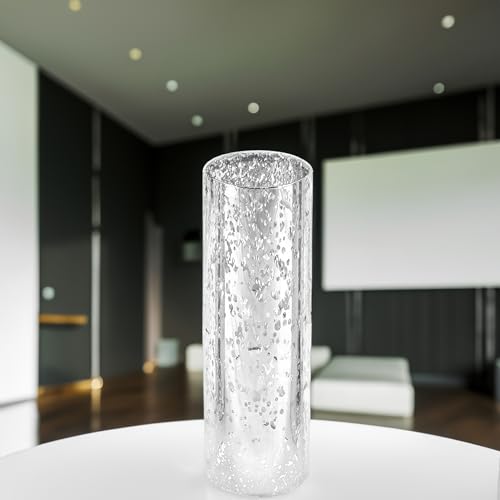 WGVI Hurricane Candle Holder Sleeve, W: 3", Ht: 10", Silver Speckled Glass Cylinder Open Both Ends, Chimney Tube Shade, 1 Piece - size: 3x10"H