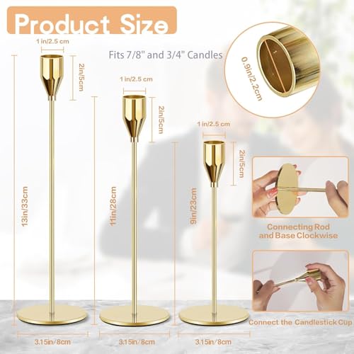 Gold Candle Holders for Taper Candles, FODIENS Set of 12 Metal Candlestick Holders, Decorative Tapered Candle Stick Holder for Wedding Dinning Anniversary Party Table Centerpiece (Bright Gold) - color: Bright Gold
