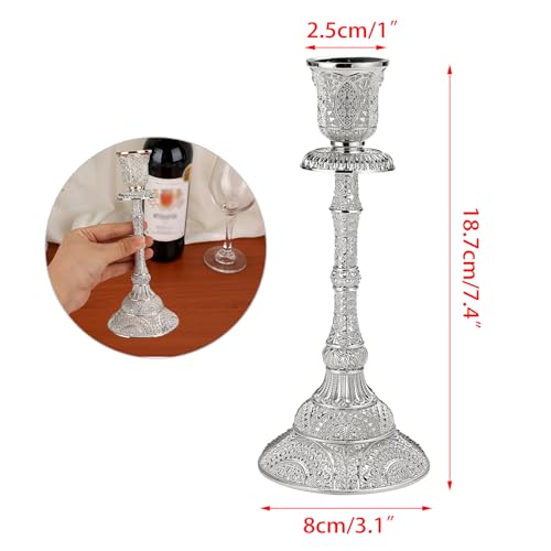 OwnMy Set of 2 Taper Candle Holders Vintage Metal Pillar Candlestick Holders 7.4”, Elegant Brass Candle Stick Holders Decor Candelabra Set for Dining Table Centerpieces Wedding Home Decoration, Silver - color: Silver