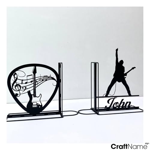 Custom Electric Guitar Bookends for Shelves Decorative, Guitarist Bookshelf Holder, Guitar Book Ends Metal Art, Guitar Book Stopper for Heavy Books - color: Design 07