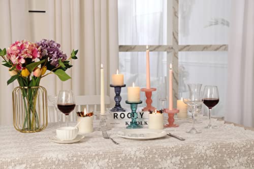 GMWD 3 Pcs Glass Candle Holder Set Clear, Pink Candlesticks Holders Pillar Taper Candles Tealight Stand for Wedding Centerpieces Home Decorations Dining Table - color: Pink