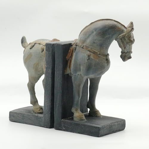 Lukitas Tang Horse Decorative Bookends, Heavy Duty Non-Slip Book Holders, Vintage Artistic Ornaments for Office Home Bookshelf Decor, Resin - color: Tang Horse