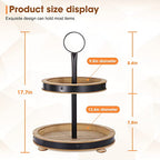 Urban Deco Wood Tiered Tray - 2-Tiered Farmhouse Serving Tray with Metal Handle for Kitchen Counter or Living Room Table - style: 2 tier-brown