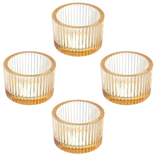 PATIKIL 4 Pcs Tealight Candle Holder, Tea Lights Candle Holder Glass Votive Candle Holders Glass Candle Holders for Table Centerpiece Decor Wedding Dinner Party, Gold Tone - color: Gold