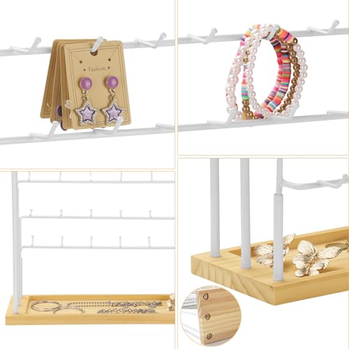 Earring Display for Vendors,6 Tiers 42 Hooks Jewelry Rack Display Holder Stand, Earring Organizer Holder for Necklaces Rings Bracelets Keychains,Jewelry Display for Selling with Earrings Cards-White - color: White