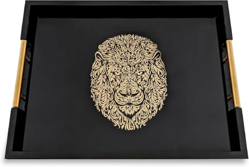 Modern Serving Tray with Lion Design, Ottoman Tray, Tea and Coffee Table Platter, Jewelry Bathroom Organizer, Gift, Gloss Finish - style: LION