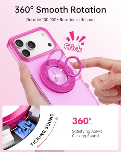 SYNCWIRE Magnetic Phone Ring Holder for MagSafe, 360° Rotation Cell Phone Grip Stand Finger Ring Kickstand Two-Sided Magnet Compatible with iPhone 17 Pro Max 16 15 14 13 12 MagSafe Accessories - color: Single Ring-1PCS-Hot Pink