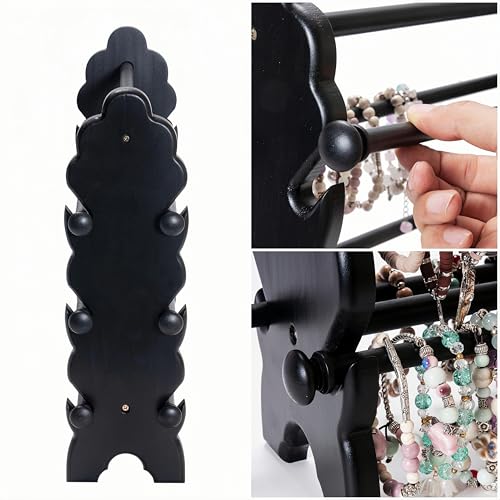 Two-Sided Wooden Jewelry Bracelet Holder Display Stand with 6 Removable Holders - 3 Tier Bar Bangle Organizer Perfect for Organizing and Showcasing Bracelets, Watches, and Accessories Black - style: 6 Tier-Black