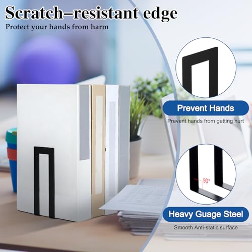 Chunful 6 Pcs Modern Metal Book Ends for Shelves Decorative Small Bookends Book Shelf Organizer Minimalist Design Stopper to Hold Books for Office (Square) - color: Black, size: Square