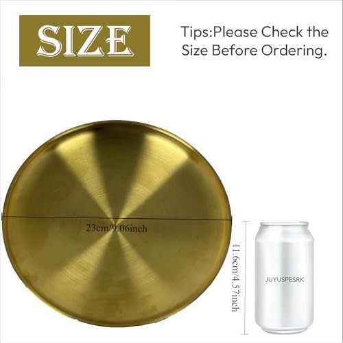 Gold Round Tray,Decorative Antique Bowl,Stainless Steel Fruit Bowl for Entryway Table Kitchen Counter,Jewelry Dish Candle Plate for Home,Dining Table,Shoe rack Decor (Gold, 9.06) - size: 9.06