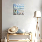 Blue Beach Canvas Wall Art Coastal Floral Vase Wall Decor Picture Ocean Theme Seascape Starfish Conch Poster Print for Bathroom Bedroom Living Room Office Decoration 12x12in - size: 12"L x 12"W