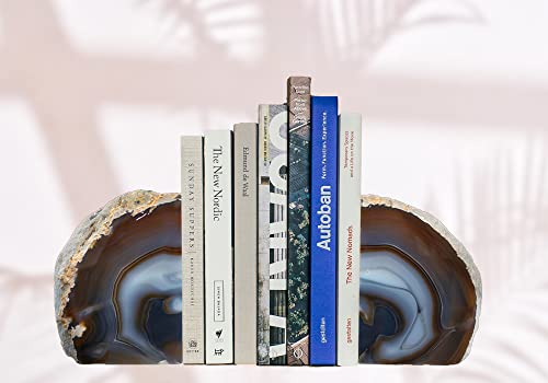 AMOYSTONE Unique Agate Stone Bookends, Heavy-Duty Book Ends for Heavy Books, Quartz Crystal Book Stopper, Natural Brown/Gray, 4-6 LBS, Perfect for Office and Studyroom Decor - color: Natural, size: 4-6 Pounds