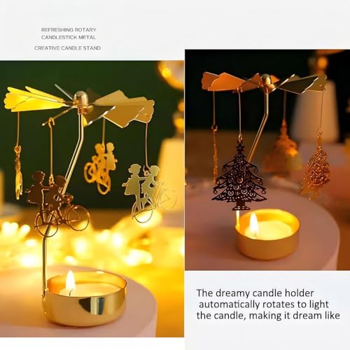 Self Rotary Candle Holder, Metal Tea Light Holders Automatic Rotating, Romantic Aroma Tea Candle Round Holder, Unicorn, Snowflower, Kids, Leather Candle Holder(Kids) - color: Kids